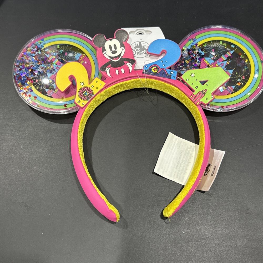 2024 Disneyland Mickey Mouse Ears Castle Glitter Pink Headband NWT